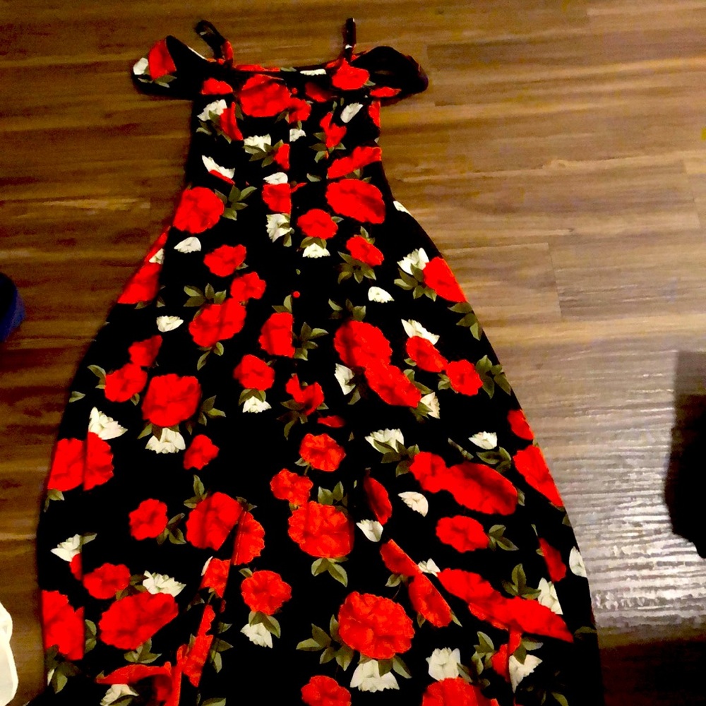 NWOT Stunning hi-lo rose printed sweetheart dress